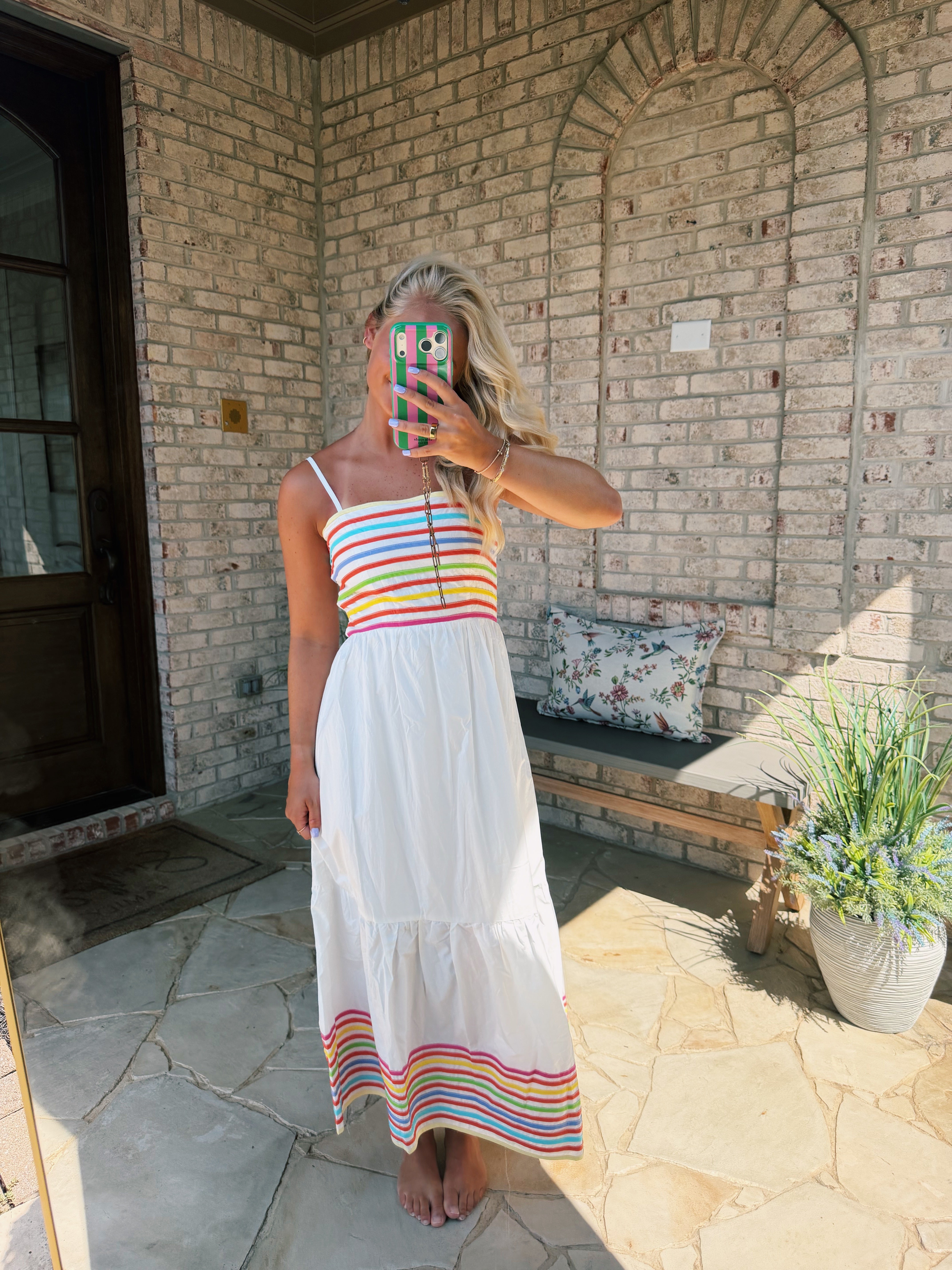 colorful striped maxi dress Rainbow Striped Maxi Dress