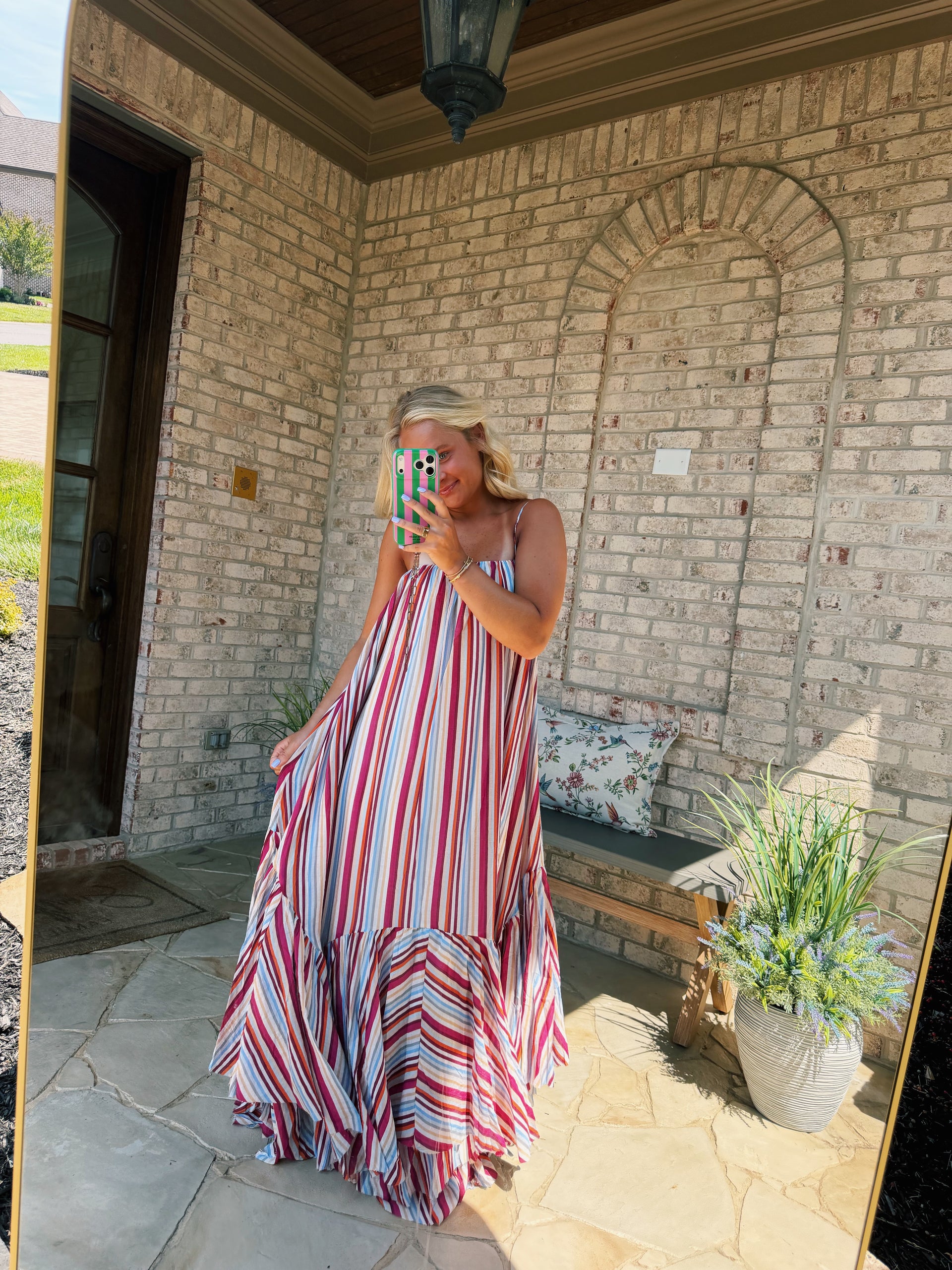 maxi multicolor dress Plus Size Multicolor Gradient U Neck Sleeveless Pocket Maxi Dress