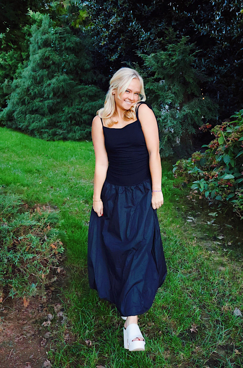 black maxi bubble dress VIOLETTE BUBBLE HEM MAXI Aquino's Attire