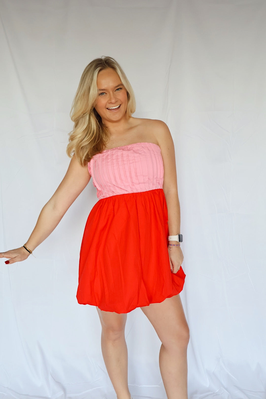 Colorblock Mini Dress in Pink and Red Perfectly Made Colorblock Mini Dress in Pink and Red Perfectly Made